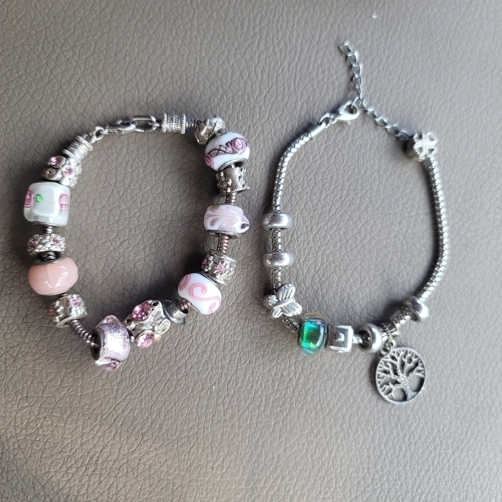 Lot Of 2 CHARM Women's Metal/ Plastic BRACLET Pink  Rhinestones Butterfly